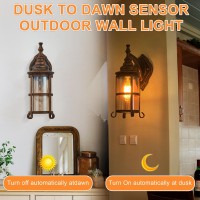 Rustic Outdoor Wall Light, Dusk To Dawn Porch Light, Golden Bronze Exterior Light Fixture, Industrial Lantern Wall Sconces Waterproof Retro Farmhouse Lamp For Indoor Bedroom Living Room 2 Pack