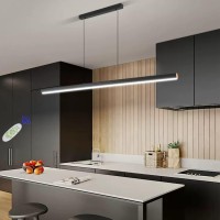 Kitchen Island Led Pendant Light Modern Hanging Light Fixture Remote Control Dimmable Modern Linear Design Chandelier With Adjustable Cable For Office Dining Room Kitchen Bar Lights Black L47.24 In