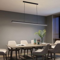 Kitchen Island Led Pendant Light Modern Hanging Light Fixture Remote Control Dimmable Modern Linear Design Chandelier With Adjustable Cable For Office Dining Room Kitchen Bar Lights Black L47.24 In