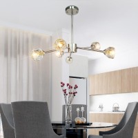 Crystop Modern Sputnik Light Fixtures 6 Light, Silver Crystal Pendant Light For Dining Room, Chrome Sputnik Flush Mount Ceiling Light For Entryway, Sputnik Chandeliers For Living Room17.7