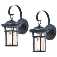 Outdoor Wall Sconce, Modern Exterior Light Fixtures, Waterproof Farmhouse Wall Lantern,Anti-Rust Aluminum Porch Lights With Seeded Glass,Black Front Door Lighting,Garage Doorway Outside Lights 2 Pack