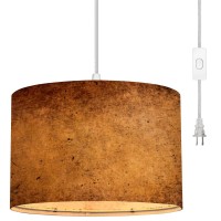 Baistsaeler Plug In Pendant Light Worn Copper Texture Patina Hanging Lamp With Plug In Clear Cord Linen Lampshade Dimmable Switch For Bedroom Living Room Light Fixtures