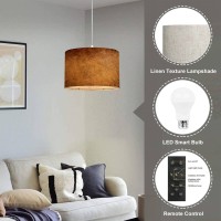 Baistsaeler Plug In Pendant Light Worn Copper Texture Patina Hanging Lamp With Plug In Clear Cord Linen Lampshade Dimmable Switch For Bedroom Living Room Light Fixtures