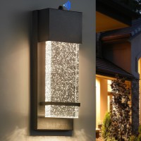 Yisuro Dusk To Dawn Porch Lights Modern Black Wall Sconce With Crystal Bubble Led Outdoor Lighting Fixture 1 Pack