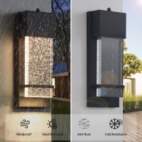 Yisuro Dusk To Dawn Porch Lights Modern Black Wall Sconce With Crystal Bubble Led Outdoor Lighting Fixture 1 Pack