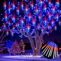 Aokudoni Led Christmas Lights, Ul Certified 16 Inch 8 Tube Meteor Shower Lights, Christmas Lights For Tree Yard Garden, 4Th Of July Decorations Red White And Blue Lights For Independence Day