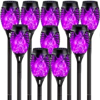 10-Pack Solar Torch Light With Flickering Flame, Upgraded Purple Solar Halloween Lights For Halloween Decorations Outdoor, Solar Flame Led Torches For Outside Landscape Yard Patio Party Decor (Purple)