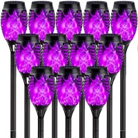 12-Pack Solar Torch Light With Flickering Flame, Upgraded Purple Solar Halloween Lights For Halloween Decorations Outdoor, Solar Flame Led Torches For Outside Landscape Yard Patio Party Decor(Purple)