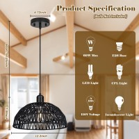 Yolsunes Rattan Pendant Light Fixtures 2 Packs, Black Boho Woven Basket Pendant Light, Handmade Wicker Hanging Lamp, Rattan Chandelier For Kitchen Island, Dining Room, Living Room, Bedroom, E26 Base