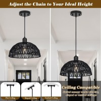 Yolsunes Rattan Pendant Light Fixtures 2 Packs, Black Boho Woven Basket Pendant Light, Handmade Wicker Hanging Lamp, Rattan Chandelier For Kitchen Island, Dining Room, Living Room, Bedroom, E26 Base