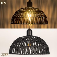 Yolsunes Rattan Pendant Light Fixtures 2 Packs, Black Boho Woven Basket Pendant Light, Handmade Wicker Hanging Lamp, Rattan Chandelier For Kitchen Island, Dining Room, Living Room, Bedroom, E26 Base