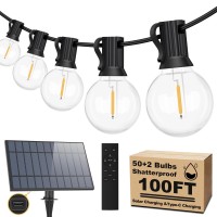 100Ft Solar String Lights Outdoor With Remote Dimmable Solar String Lights For Outside With 52 Shatterproof Bulbs G40 Led Pati