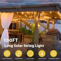 100Ft Solar String Lights Outdoor With Remote Dimmable Solar String Lights For Outside With 52 Shatterproof Bulbs G40 Led Pati