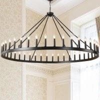 64 Inch Extra Large Black Wagon Wheel Chandelier 42Light Farmhouse Wagon Wheel Chandeliers Round Industrial Ceiling Light Fixtu