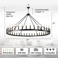 64 Inch Extra Large Black Wagon Wheel Chandelier 42Light Farmhouse Wagon Wheel Chandeliers Round Industrial Ceiling Light Fixtu