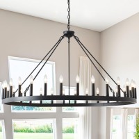 53 Inch Large Black Wagon Wheel Chandelier 30Light Farmhouse Wagon Wheel Chandeliers Round Industrial Ceiling Light Fixtures Fo