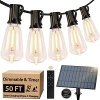 50 Ft Solar String Lights For Outside, Solar Powered Outdoor Lights String Waterproof, Dimmable Commercial Grade Patio Lights With Remote, 3 Lighting Modes Hanging Lights For Christmas Wedding Tents