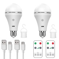 Bobopai Usb Rechargeable Light Bulb With Remote Control, 2600Mah Battery Powered Light Bulbs E26 Touch Control Dimmable Led Bulb With Timer, Outdoor Emergency Bulb With Hook,6500K/2 Pack