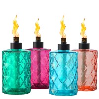 4 Pack Glass Table Top Torches Tesrago Citronella Torches For Outside With Wick And Cap Refillable Flame Light Torch Decorat