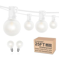 Sunsgne 25Ft G40 Led Frosted White String Lights With 27 White Frosted Shatterproof Globe Bulbs (2 Spare), Outdoor Indoor Lights For Room Caf Bistro Pergola Tents, 25 Pack, White Wire