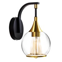 Fiyueoyi 1-Light Wall Sconce Light, Black And Gold Bathroom Vanity Lights Modern Wall Light Fixture With Clear Glass Shade, Wall Lamp For Living Room Hallway Bedroom