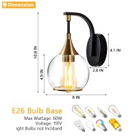 Fiyueoyi 1-Light Wall Sconce Light, Black And Gold Bathroom Vanity Lights Modern Wall Light Fixture With Clear Glass Shade, Wall Lamp For Living Room Hallway Bedroom