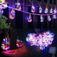 Solar String Lights Outdoor, 20Ft Vintage Rope Hemp Solar Patio Lights With 16 Shatterproof & Waterproof Bulbs, 8 Modes String Lights With Cotton Balls For Garden Fence Balcony Caf? Bistro-Multicolor