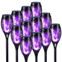 Toodour Purple Solar Halloween Lights Outdoor 12 Pack Solar Torch Lights With Flickering Flame Waterproof Outdoor Yard Decorat