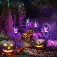 Toodour Purple Solar Halloween Lights Outdoor 12 Pack Solar Torch Lights With Flickering Flame Waterproof Outdoor Yard Decorat