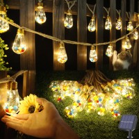 Solar String Lights Outdoor, 20Ft Vintage Rope Hemp Solar Patio Lights With 16 Shatterproof & Waterproof Bulbs, 8 Modes String Lights With Cotton Balls For Garden Fence Balcony Caf? Bistro-Warm White