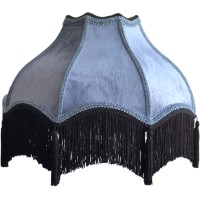 Tristan Home Premium Classic Victorian Style Bell Shape Scallop Large Velvet Lamp Shade With Tassels And Fringe Muted Blue