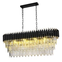 Vimatto Contemporary Crystal Chandelier Lighting For Dinning Room 10-Light, L40 Black Luxury Crystal Raindrop Pendant Ceiling Light Fixture For Living Room Kitchen(Black L40In,10 Lights)