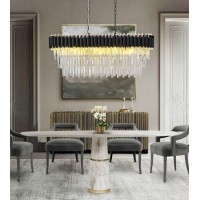 Vimatto Contemporary Crystal Chandelier Lighting For Dinning Room 10-Light, L40 Black Luxury Crystal Raindrop Pendant Ceiling Light Fixture For Living Room Kitchen(Black L40In,10 Lights)