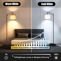 2024 Led Floor Lamps For Living Room 12W 1200Lm Modern Arc Floor Lamp With Remote Adjustable Linen Lampshade 12 Color Temper