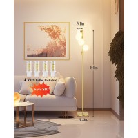 Lightdot 64In Dimmable Brightness Adjustable Globe Floor Lamp Gold Standing Lamps With 4Pcs 3000K G9 Bulbs Soft Warm White Ey