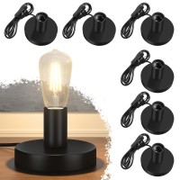 Licperron Table Lamp Base, E26 E27 Black Mini Desktop Night Stand Light Without Shade, Small Short Metal Edison Bulb Holder Desk Exposed Bulb Base With 5.5Ft Cord Switch Plug (6 Pack)