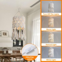 Bioaqua Boho Hanging Lamp Shade Macrame Pendant Light Shade Handmade Boho Light Fixtures Hanging Lights With Plug In Cord Boho L