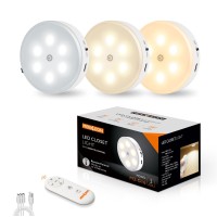 Wireless Led Puck Light With Remote 3 Color Temperatures Dimmable Under Cabinet Closet Light Rechargeable Under Counter Lighti