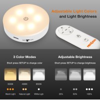 Wireless Led Puck Light With Remote 3 Color Temperatures Dimmable Under Cabinet Closet Light Rechargeable Under Counter Lighti