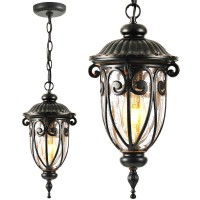 Vianis Outdoor Pendant Light Lantern Farmhouse Outdoor Chandelier Vintage Outdoor Hanging Lights With Seed Glass Brown Outdoo