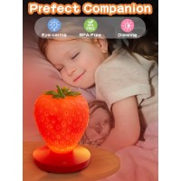 Wlhong Strawberry Night Light Cute Silicone Strawberry Lights Kawaii Room Decor Usb Rechargeable Bedside Lamp 3 Gear Touch Lig