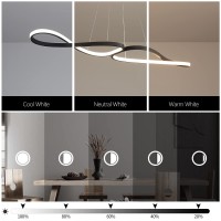 Jsxl Modern App Dimmable Led Pendant Light Stand With Remote Control Creative Ring Design Adjustable Chandelier Hanging Lamp For Bedroom Dining Room Kitchen, 36 Watts/Black