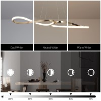 Jsxl Modern App Dimmable Led Pendant Light Stand With Remote Control Creative Ring Design Adjustable Chandelier Hanging Lamp For Bedroom Dining Room Kitchen, 36 Watts/Gold