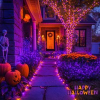 Jmexsuss Orange And Purple Solar Halloween Lights 2 Pack Total 400 Led Solar String Lights Outdoor Waterproof 8 Modes Hallowee