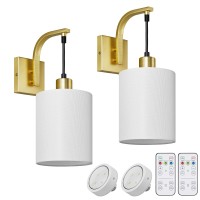 Suraielec Battery Operated Wall Sconce Set Of 2 Gold Sconces Wall Lighting With Remote Control 3 Color Temperatures Dimmable