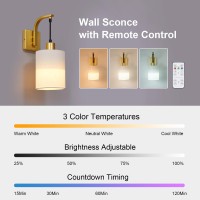 Suraielec Battery Operated Wall Sconce Set Of 2 Gold Sconces Wall Lighting With Remote Control 3 Color Temperatures Dimmable