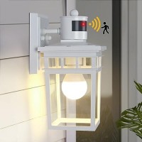 Motion Sensor Outdoor Wall Light, White Dusk To Dawn Outdoor Lighting Motion Activated Porch Light, Waterproof Anti-Rust Aluminum Wall Sconce Exterior Light Fixture For Entryway Garage Bulb Included