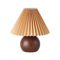 Kunjoulam Small Pleated Table Lamp Modern Bedside Nightstand Lamp With Coffee Lampshade Cute Lamp For Bedroom Living Room Home