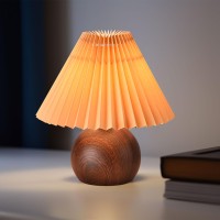 Kunjoulam Small Pleated Table Lamp Modern Bedside Nightstand Lamp With Coffee Lampshade Cute Lamp For Bedroom Living Room Home