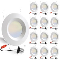 12 Pack 5/6 Inch 5Cct Led Recessed Lighting Retrofit, 2700K/3000K/4000K/5000K/6500K Selectable, Dimmable Can Lights With Baffle Trim, 12W=150W, High Brightness 1000Lm, Ic& Wet Rated, Etl&Fcc Certified